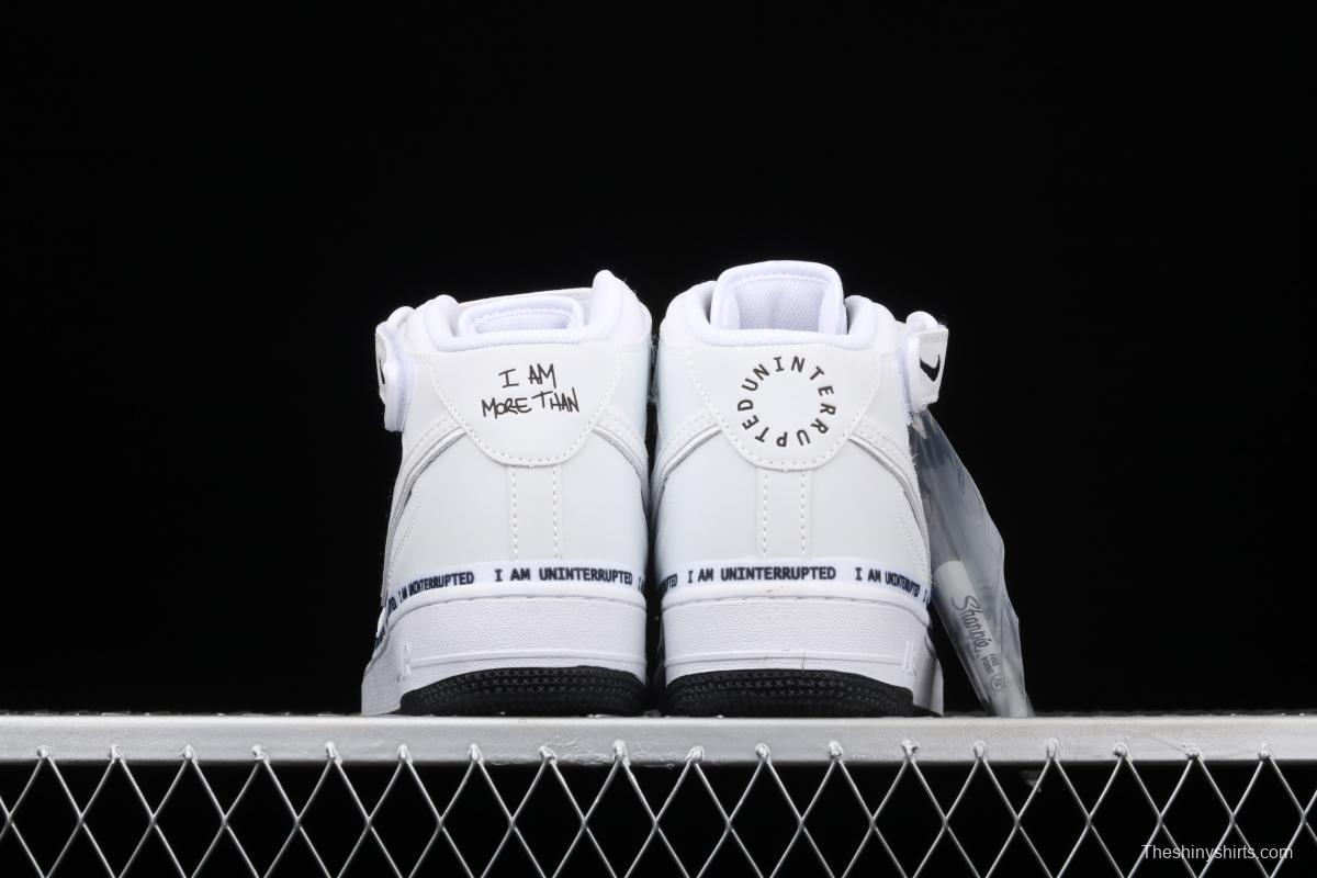 NIKE Air Force 11607 Mid x Uniterrupted white and blue graffiti James co-signed the same 3M reflective medium-side leisure sports board shoes BC2306-460