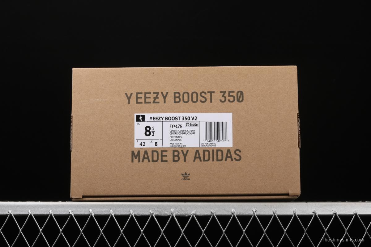 Adidas Yeezy Boost 350V2 Cinder FY4176 Darth Coconut 350 second generation hollowed-out side transparent rubber full star color matching BASF Boost original bottom