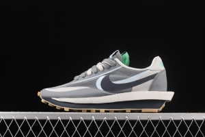 Clot x Sacai x NIKE LDWaffle Cool Grey gray and blue deconstruction tripartite joint name waffle double hook catwalk style casual shoes DH3114-001