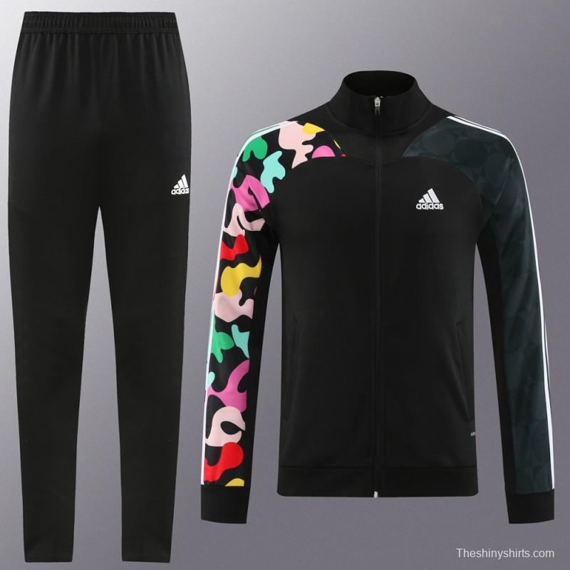 2023 Adidas Black Full Zipper Jacket With Colorful Sleeve+Pants