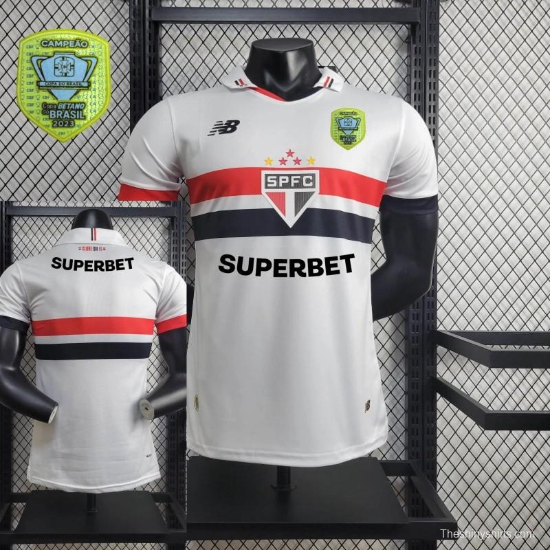 Player Version 2024/25 Sao Paulo Home Jersey + All Sponsors and Chest Patch