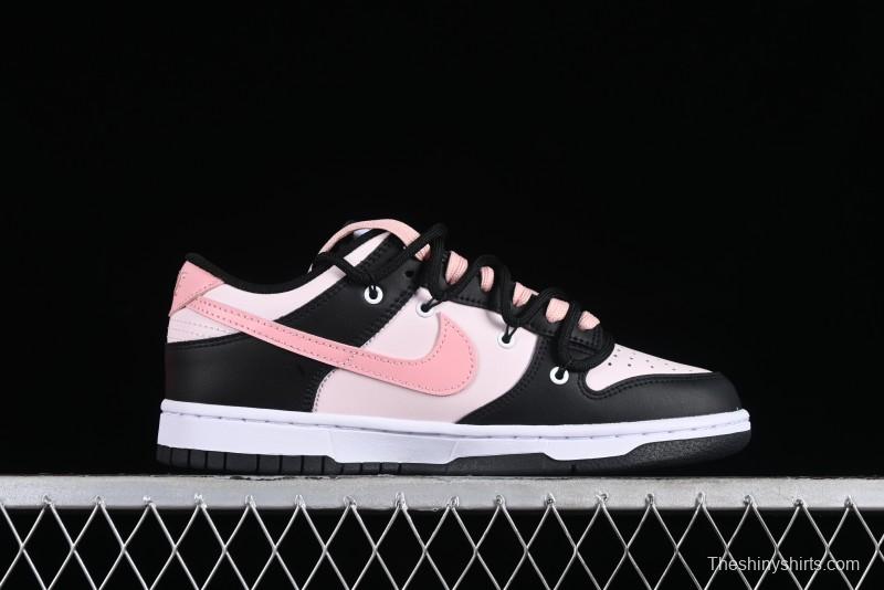 Nike Dunk Low Custom Deconstructed Strap Casual Sneakers in Black Pink - CW1590-100