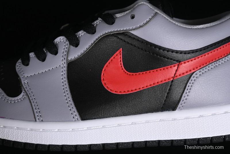 Nike Air Jordan 1 Low AJ1 Basketball Shoes in Grey Black with Red Swoosh - FZ4183-002