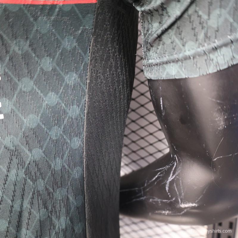 Player Version 25/26 CD Palestino Away Black Jersey with Red-Green Stripes and Bank of Palestine Sponsor