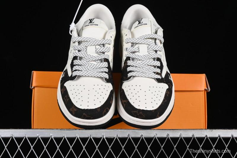 Nike Travis Scott x Fragment Design x Air Jordan 1 Low OG SP AJ1 LV Classic Black Gold Low-top Casual Sneakers - SJ2068-103