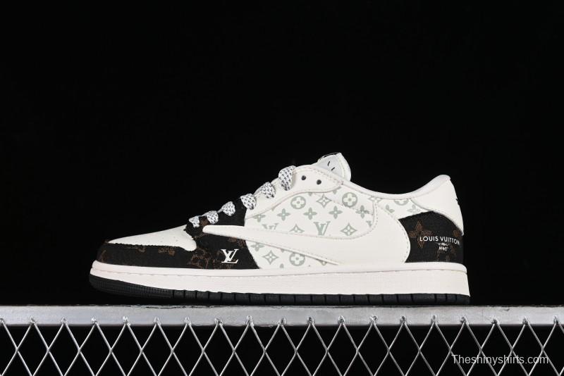 Nike Travis Scott x Fragment Design x Air Jordan 1 Low OG SP AJ1 LV Classic Black Gold Low-top Casual Sneakers - SJ2068-103