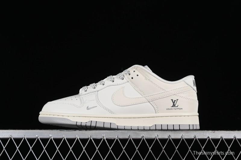 Nike SB Dunk Low LV Collaboration - Double Swoosh Beige Grey Anniversary High-End Custom Low-Top Casual Skate Shoes - FC2025-306
