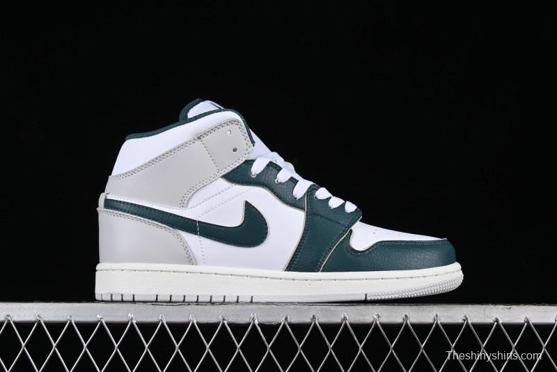 Nike Air Jordan 1 Mid Basketball Shoes with Oxidized Green Leather and Perforated Toe - FQ7720-103