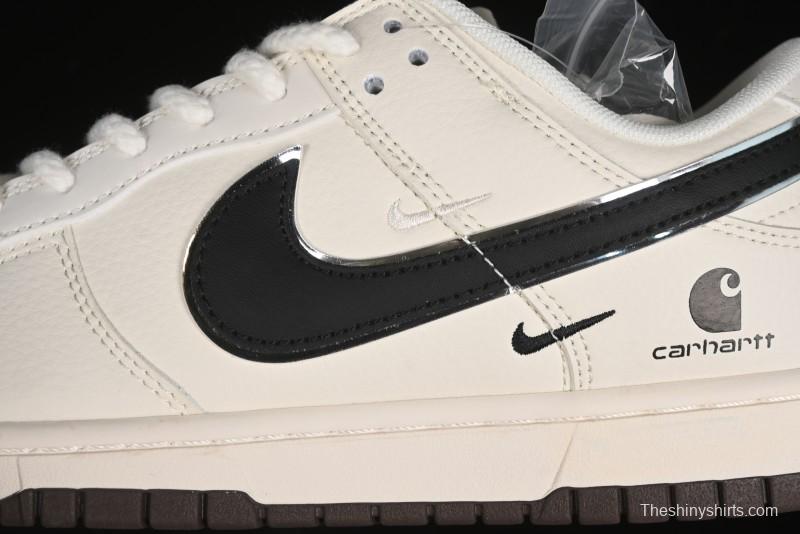 Nike SB Dunk Low Carhartt Collaboration - Off White Black Swoosh Anniversary Customized Low-Top Casual Skate Shoes - SJ1089-007