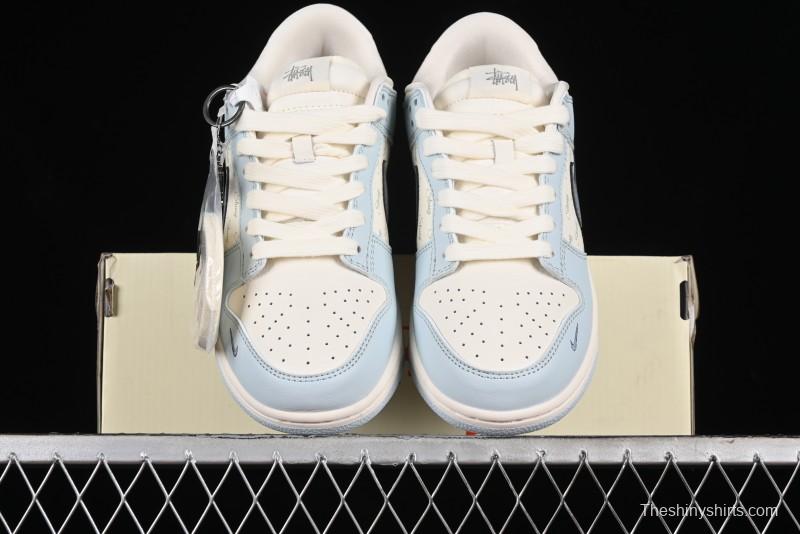 Nike SB Dunk Low Stussy Collaboration Anniversary Edition Light Blue Custom Low-Top Casual Skate Shoes - CF3688-012