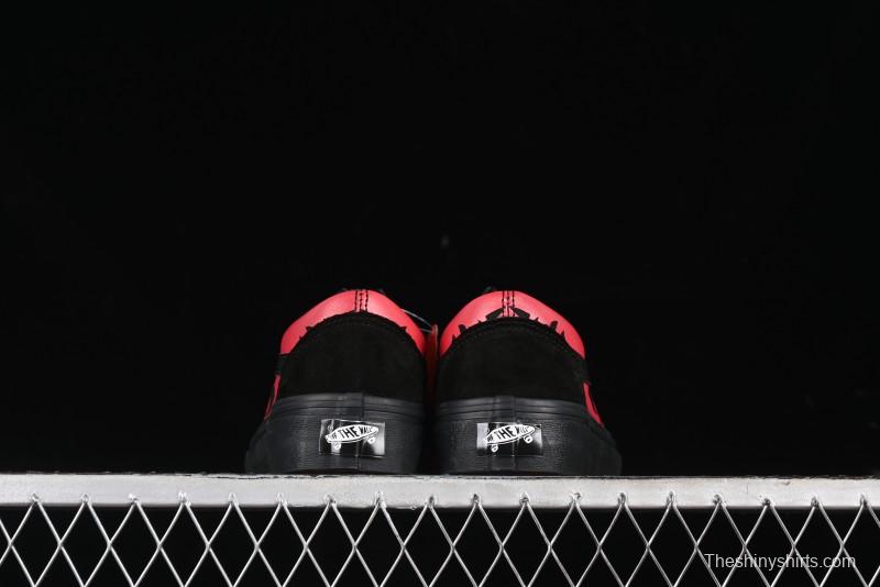 Vans Knu Skool High Street American Retro Canvas Skate Shoes in Black Red - VN0009BCRTU