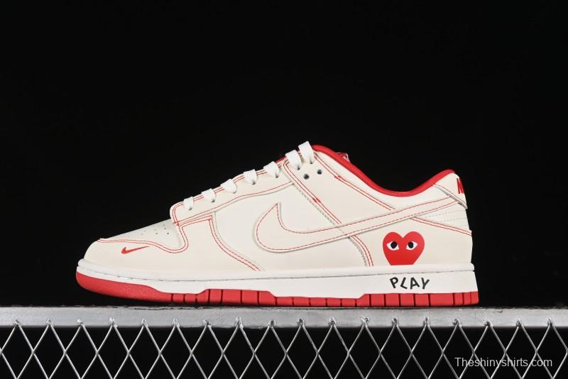 Nike SB Dunk Low Comme des Garcons Collaboration - Off-White Small Red Hook Anniversary High-End Custom Low-Top Casual Skate Shoes - KK1688-100