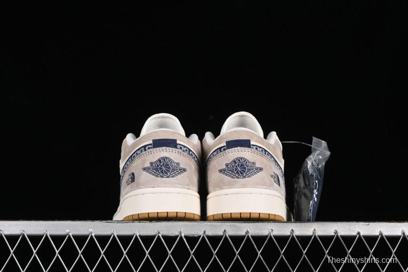 Nike Air Jordan 1 Low AJ1 The North Face Collaboration - White Grey Brown Custom High-End Basketball Shoes - LJ6688-001