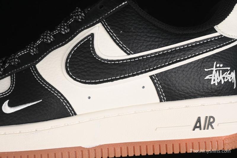 Nike Air Force 1 '07 Low Stussy Collaboration - Black Gum Marked Swoosh Low-Top Casual Sneakers - XZ9688-001