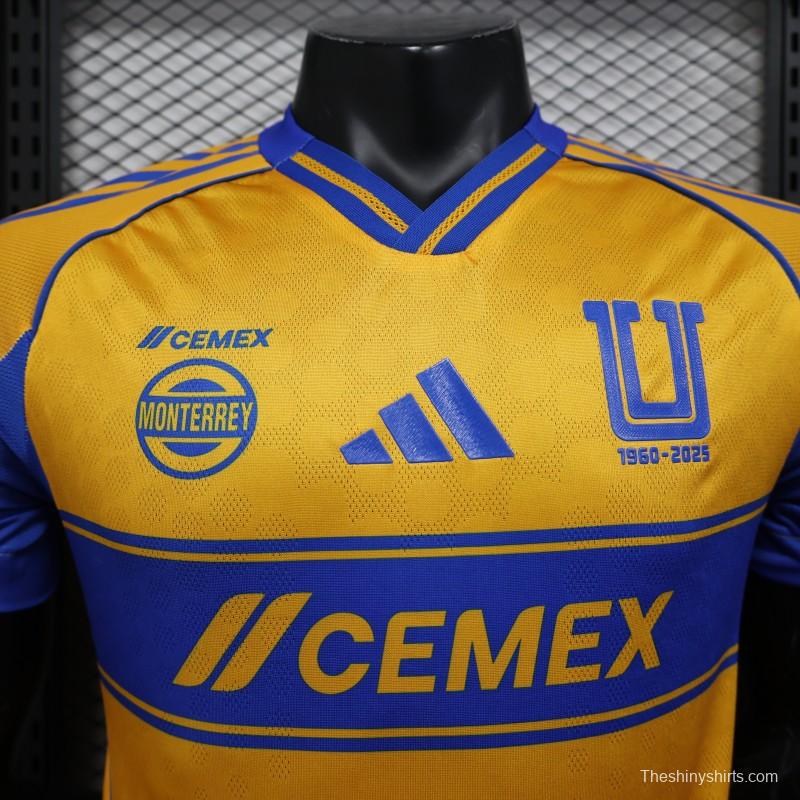 Player Version 25/26 Tigres UANL Home Yellow with Blue Stripes Jersey