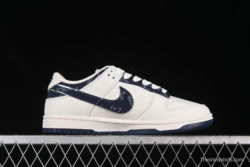Nike SB Dunk Low LV Collaboration - Denim Print Swoosh Anniversary High-End Custom Low-Top Casual Skate Shoes - XB3802-360