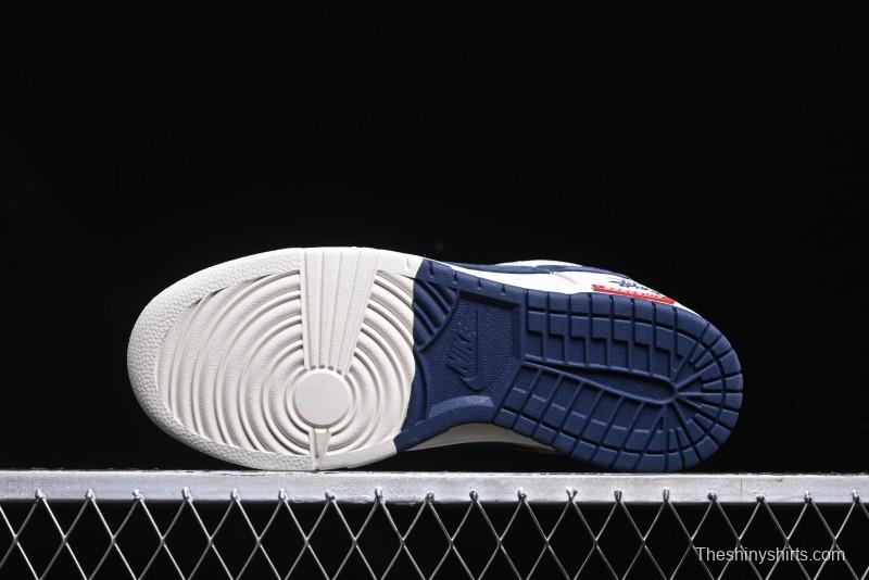 Nike SB Dunk Low Supreme x Stussy Triple Collaboration - Off White Navy Swoosh Anniversary High-End Custom Low-Top Casual Skate Shoes - SJ2068-271