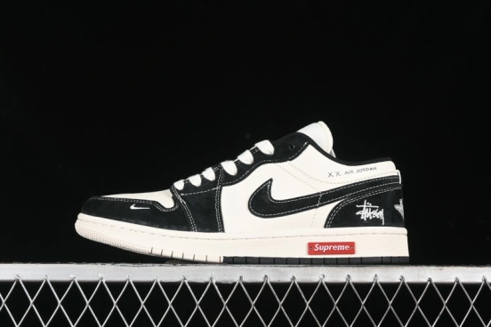 Nike Air Jordan 1 Low AJ1 Stussy Collaboration - Black White Red Label Retro Basketball Shoes - SJ9950-033