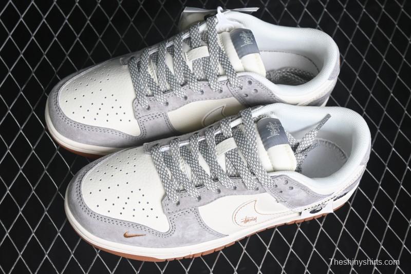 Nike SB Dunk Low Stussy Collaboration - Patchwork Black White Swoosh Anniversary Custom Low-Top Skate Shoes - DM6868-003