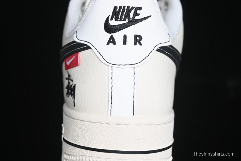Nike Air Force 1 '07 Low Stussy Collaboration - White Black Swoosh Red Tab Low-Top Casual Sneakers - SJ6698-015
