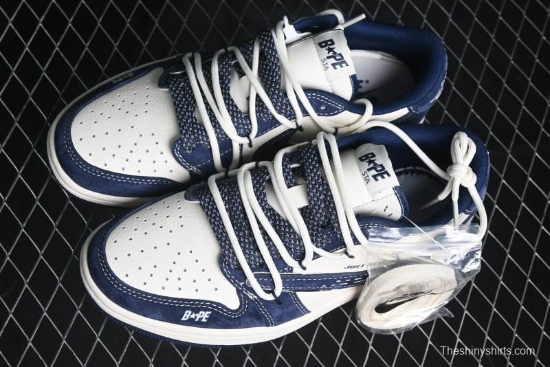 Nike Travis Scott x Fragment Design x Air Jordan 1 Low OG SP AJ1 Bape Collaboration - Klein Blue Lace-Up Low-Top Casual Sneakers - XS3186-201