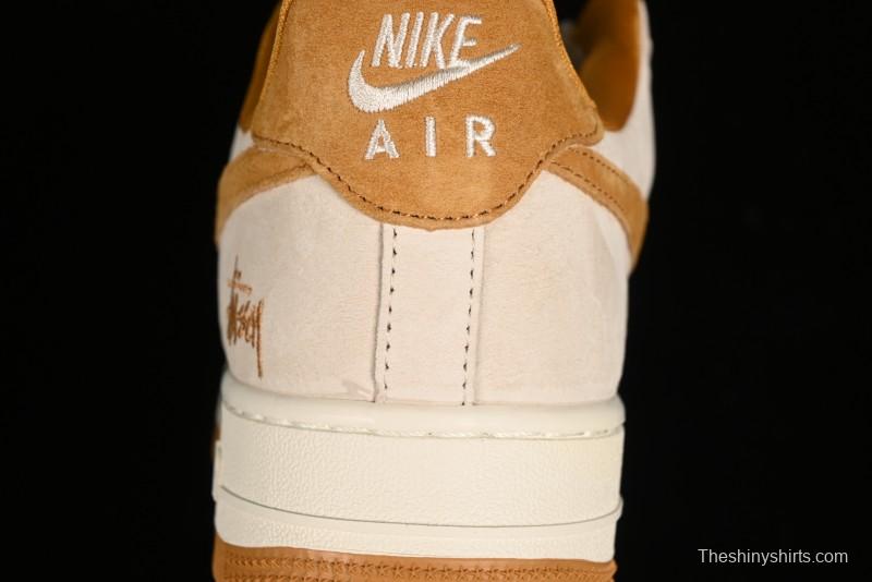 Nike Air Force 1 '07 Low Stussy Collaboration - Wheat Pig Leather Low-Top Casual Sneakers - HD1968-020