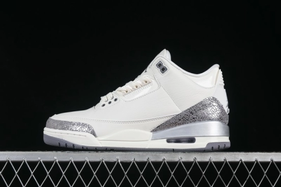 Nike Air Jordan 3 Retro Sneakers Sail Metallic Silver with Elephant Print Accents - CK9246-100