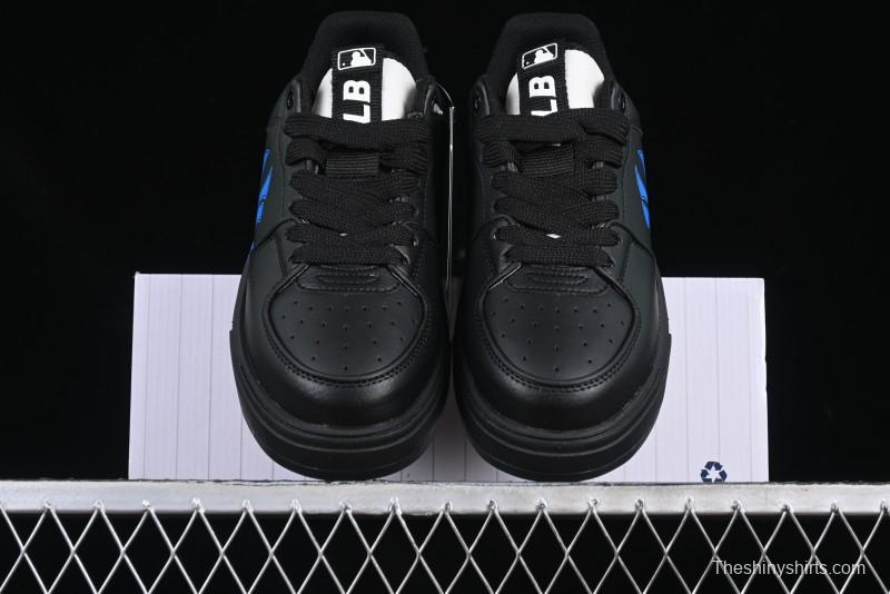NY Yankees Black Leather Sneakers with Bold Blue Logo