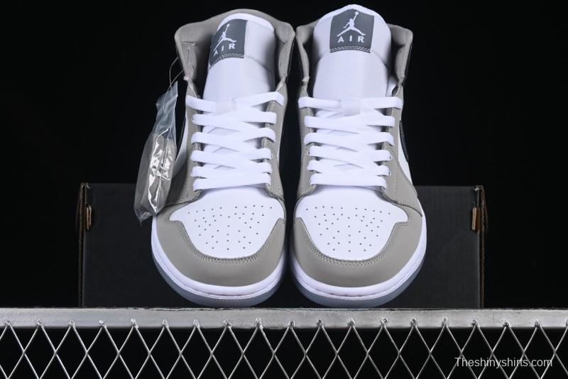 Nike Air Jordan 1 Mid AJ1 White Grey Mid Top Casual Sneakers - HF3193-100