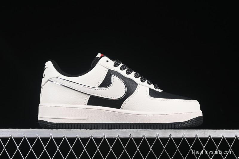 Nike Air Force 1 '07 Low Supreme Collaboration Beige Black Spliced Casual Sneakers with Strap - HH7518-056