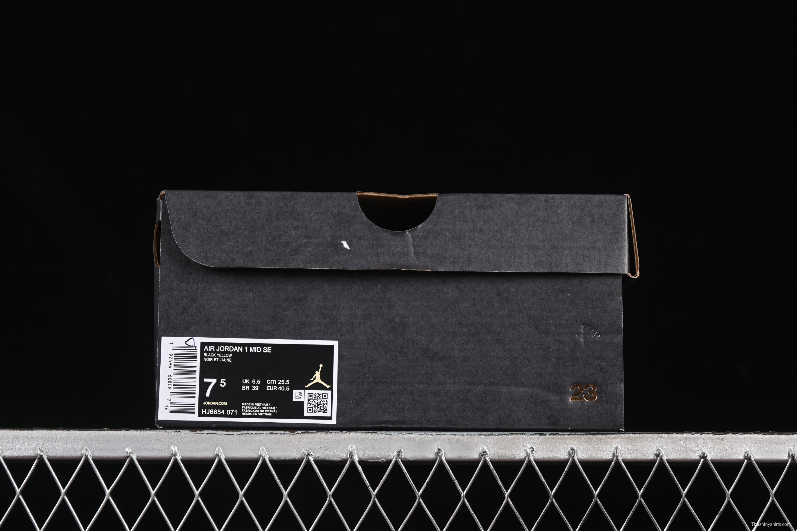 Nike Air Jordan 1 Mid AJ1 Black Yellow Mid-Top Casual Sneakers - HJ6654-071