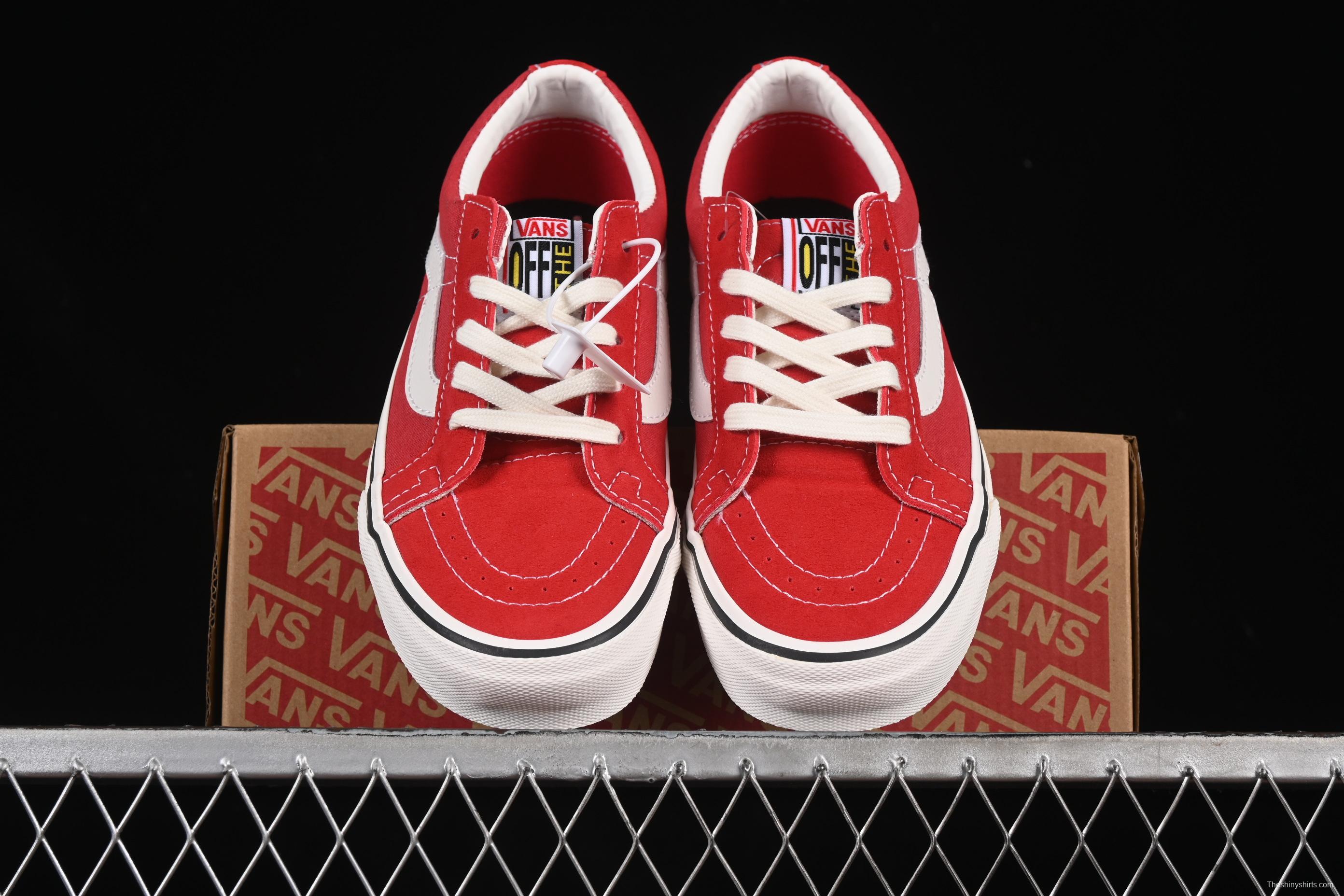 Vans Sk8-Low White Red Anti-Slip Casual Skate Shoes - VN0A4UWIXGJ
