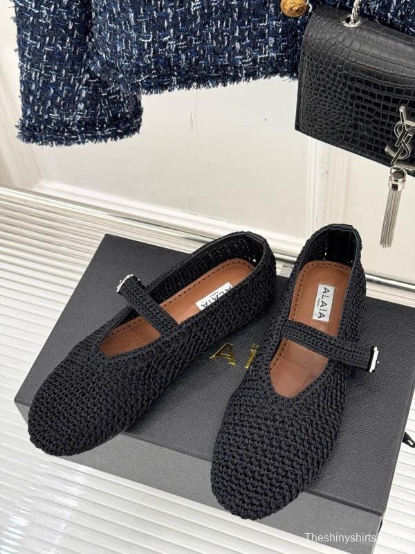 2025 Women AlAIA Black Woven Leather Mary Jane KFY00310