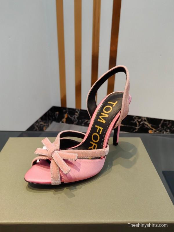 2025 Women TOM FORD Pink Velvet High Heel Sandals KFY00300