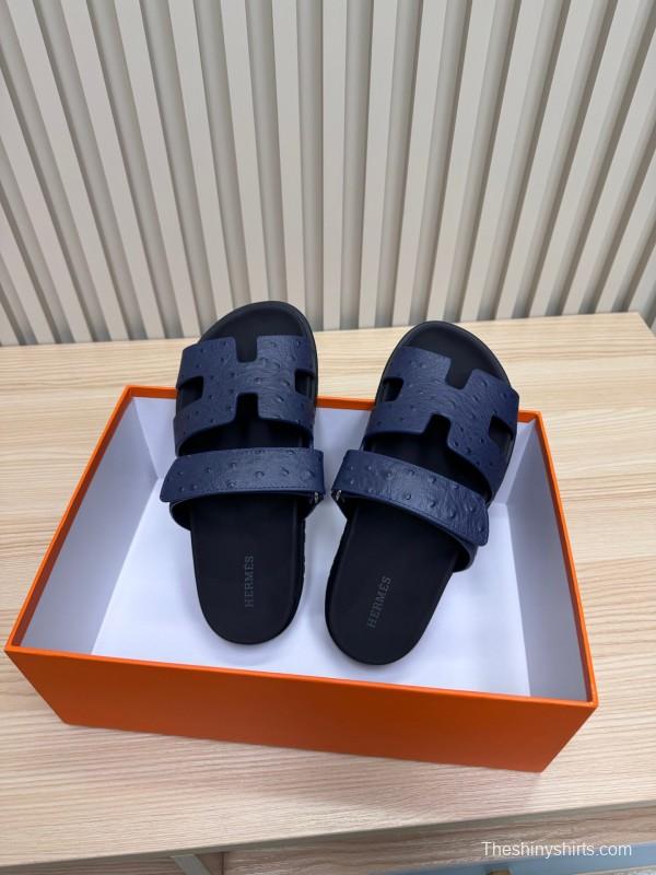 2025 Slippers Hermès Dark Blue Leather Slippers