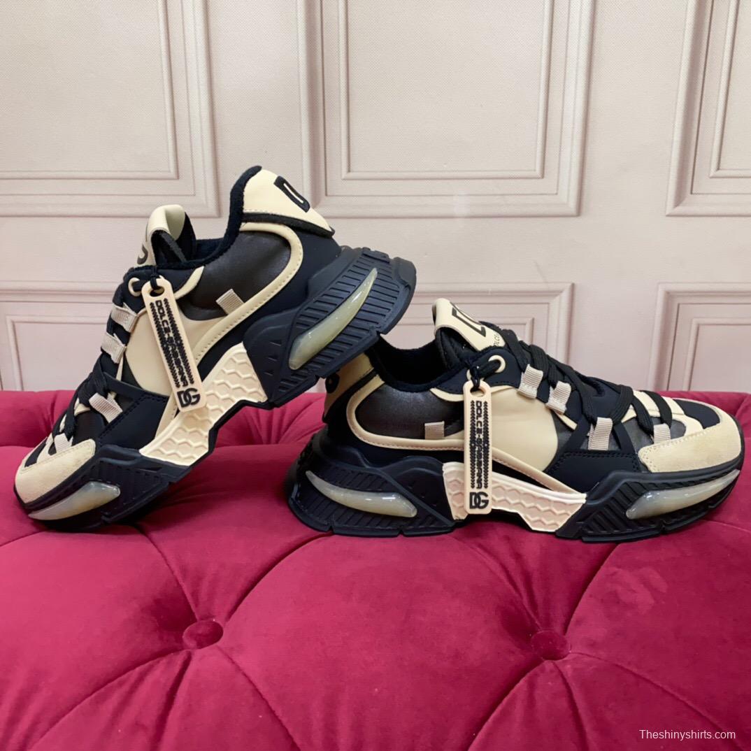 2025 Unisex Dolce & Gabbana Black Beige Leather Sneakers DG LY00340