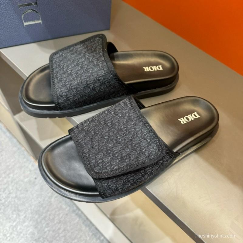 2024 Dior black fabric leather slippers MJ00180