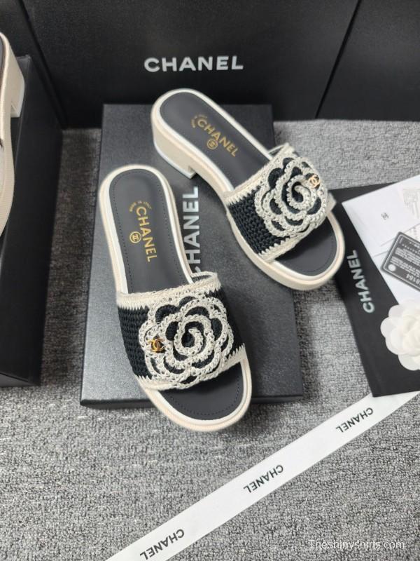 2025 Slippers Chanel Black White Crochet Sandal