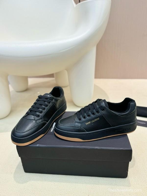 2024 Unisex Yves Saint Laurent Black Gold Leather Casual Shoes Laser Cut MJ00350
