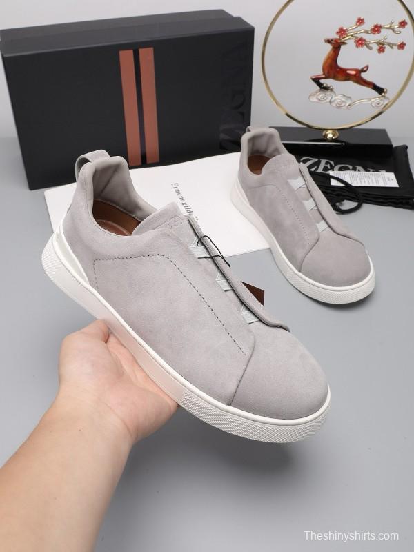 2024 Men Ermenegildo Zegna Grey Suede Sneakers MJ00240