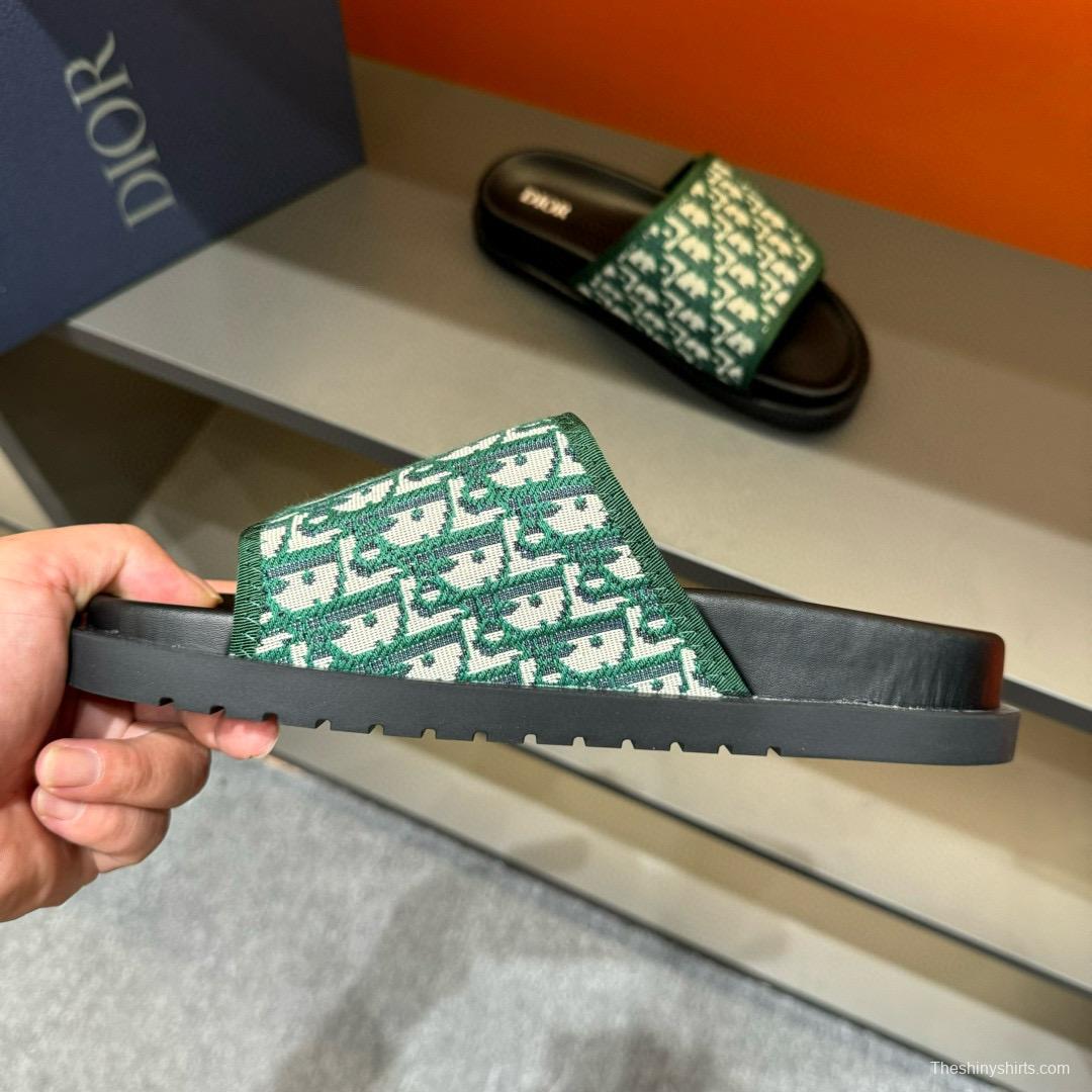 2024 Slippers Dior Green Canvas Slippers MJ00180