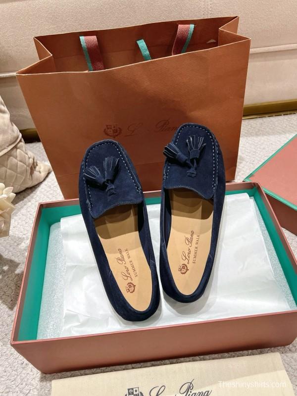2025 Women Le Parmentier Navy Suede Loafers Tassel LY00391
