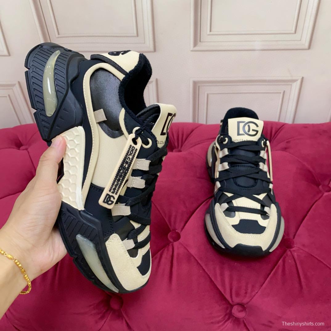 2024 Unisex Dolce & Gabbana Black Beige Wool Leather Sneakers MJ00340