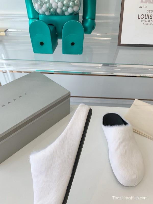 2024 Unisex Marni White Leather Slippers