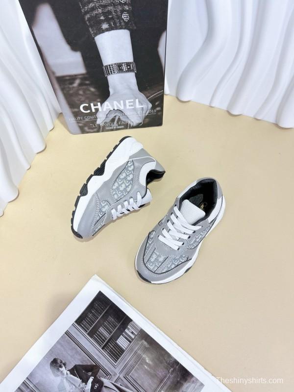 2024 Kids CHANEL Black White Leather Sneakers