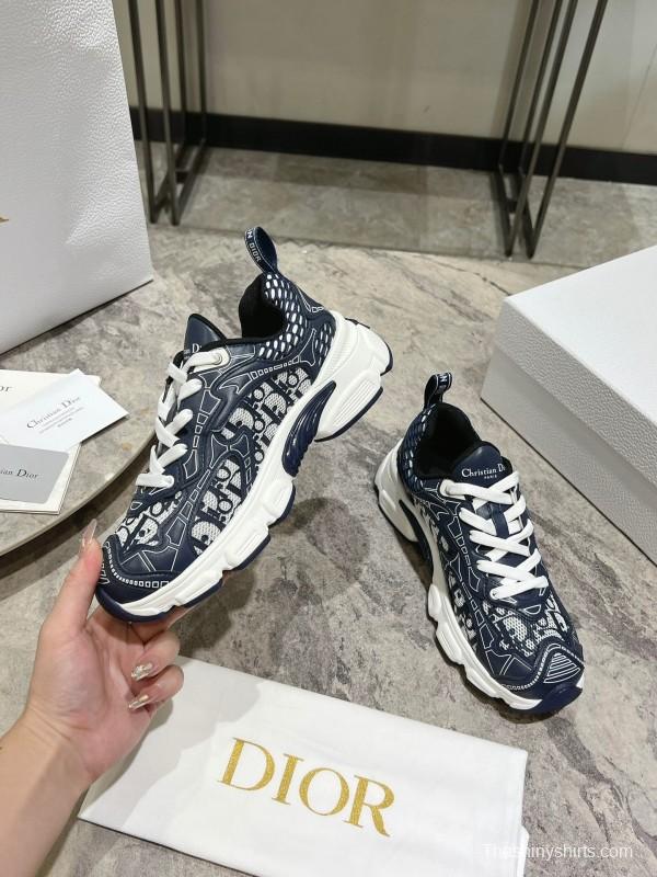 2025 Women Dior Navy White Fabric Sneakers