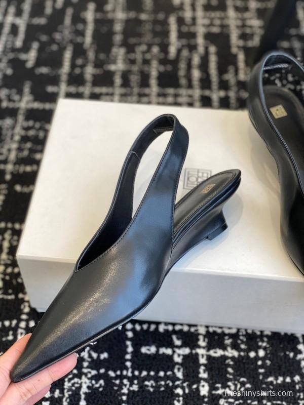 2025 Women Toteme Black Leather Slingback Pumps