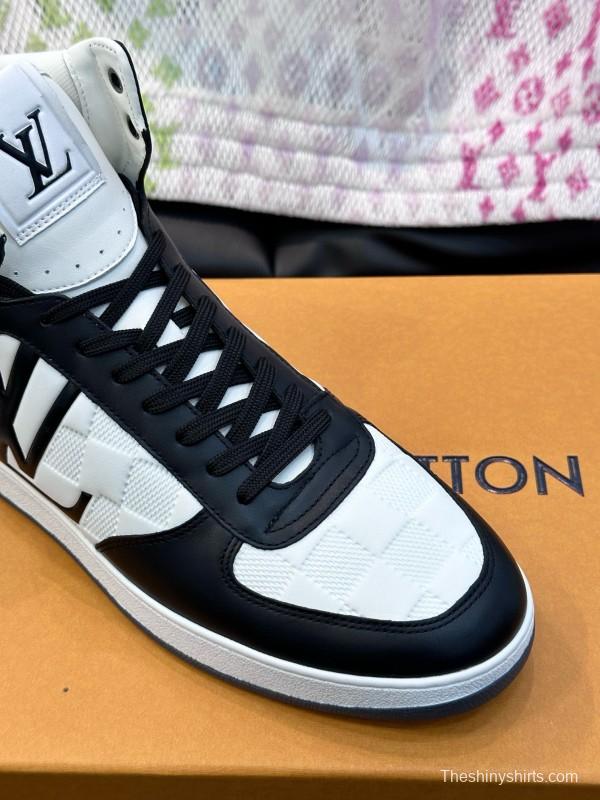 2024 Men Louis Vuitton Black White Leather High Top Sneakers MJ00420