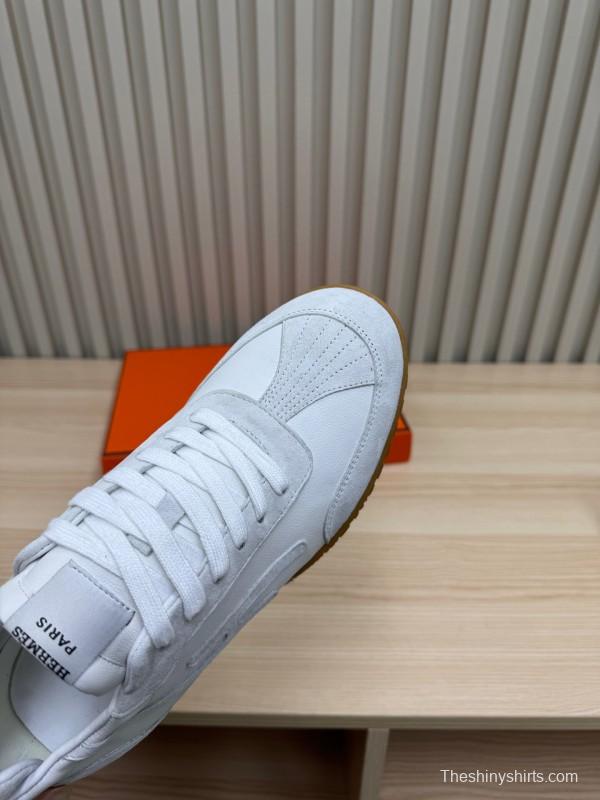 2025 Unisex Hermès White Suede Down Fabric Sneakers Top Version LY00310