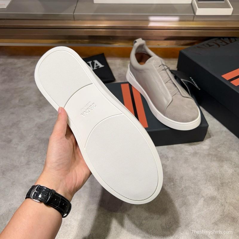 2024 Unisex Ermenegildo Zegna Beige Light Grey Suede Calfskin Sneakers